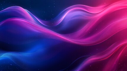 A vibrant, flowing abstract design featuring waves of blue and pink against a dark background, evoking a sense of motion and energy.