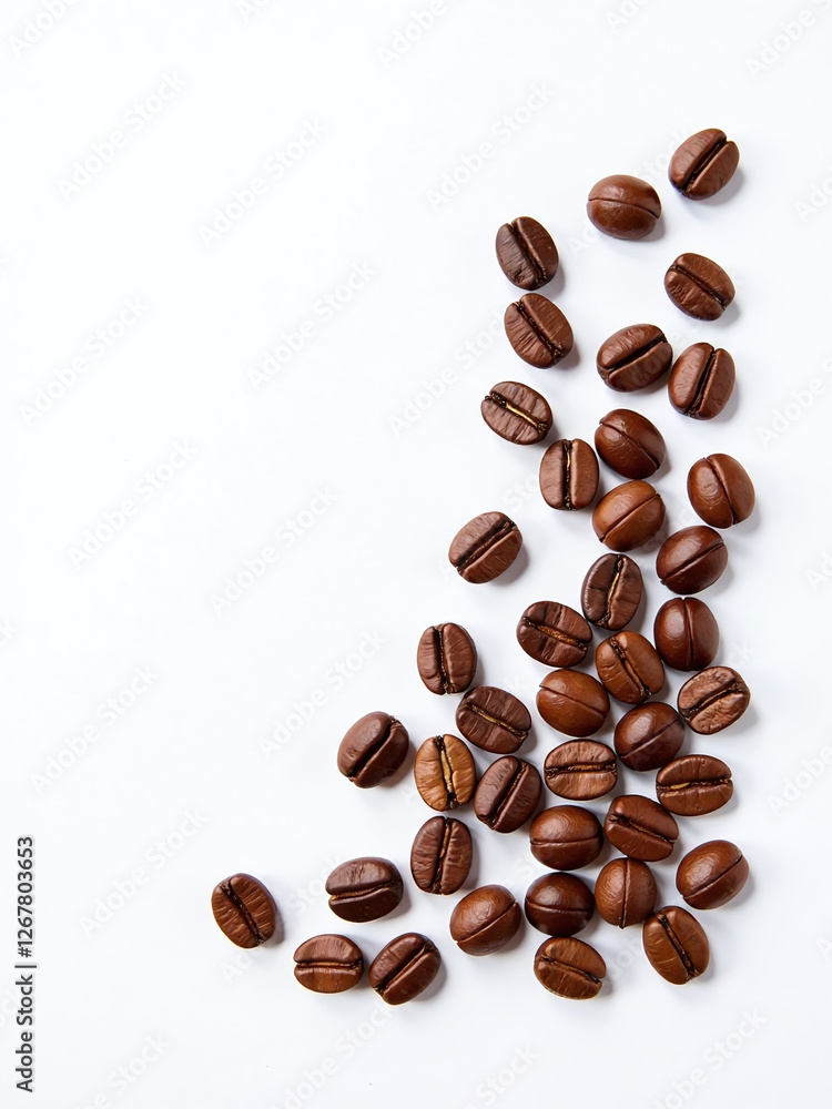Poster A Collection Of Coffee Beans Is Arranged Neatly On A Clean And Minimalist White Background For Display. 00002