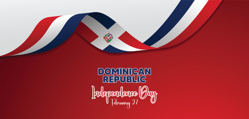 Obraz premium Dominican Republic Independence Day 27 February flag ribbon vector poster