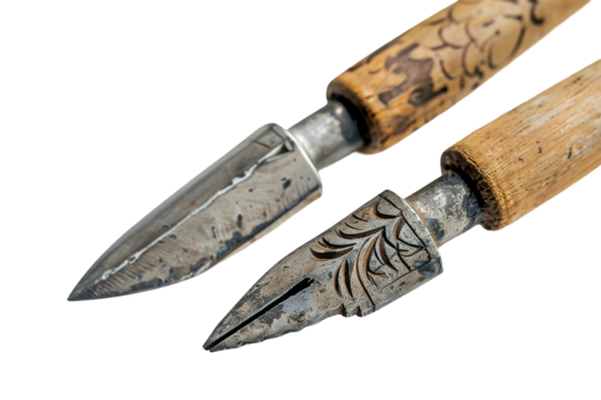 Professional linocut carving tools for clean and crisp printmaking isolated on transparent background