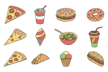 Food flat Illustration Icons set, Food Vector Art Illustration Clipart. set of food Illustration bundle
