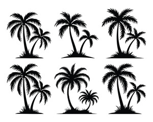 palm tree silhouette, palm tree illustration, set of island with palm trees vector Art