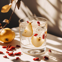 Pear Goji Drink Serene Natural Beverage against Dappled Sunlight Background