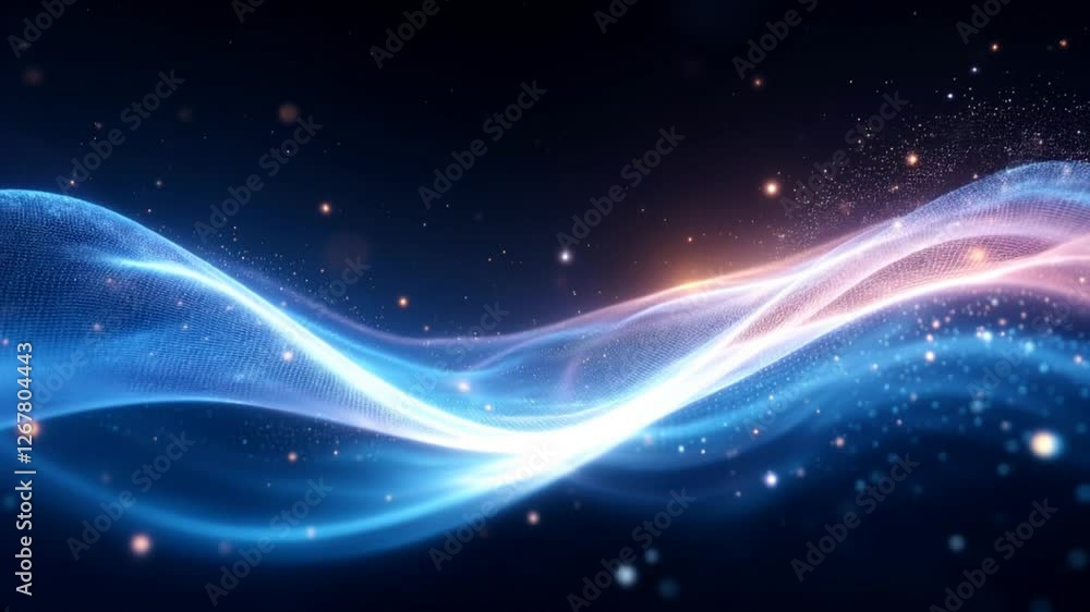 Aufkleber Abstract Glowing Waves Flowing with Particle Light Slow Motion Background