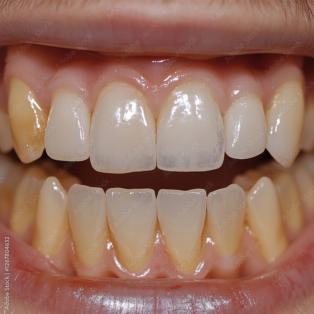 Poster before and after teeth whitening results showing transformation in dental appearance and brightness.