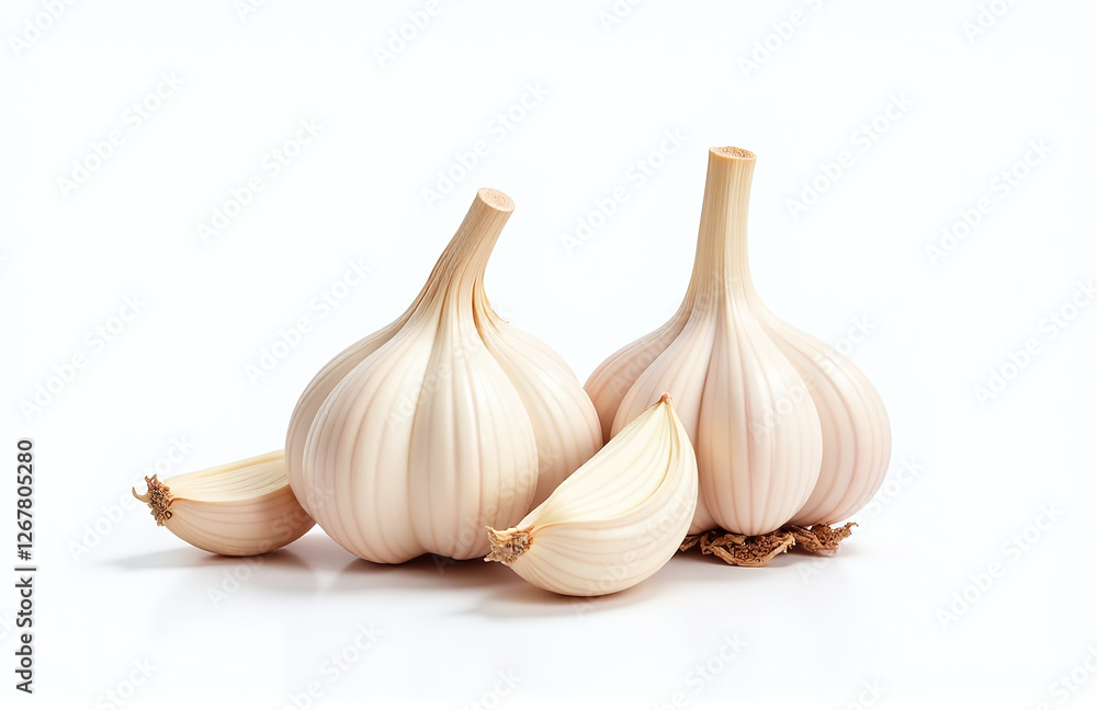 Poster A Few Cloves Of Garlic Are Isolated On A White Background, Creating A Clean And Simple Visual Composition. 00002