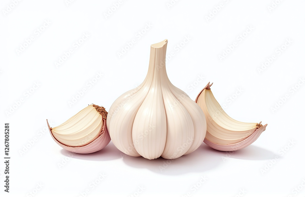 Aufkleber A Few Cloves Of Garlic Are Isolated On A White Background, Creating A Clean And Simple Visual Composition. 00001