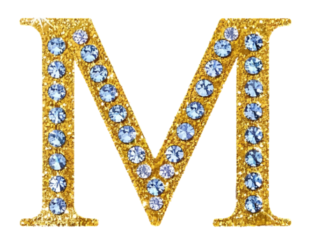 Letter M gold 3d and encrusted with diamonds m png clipart cutout transparent isolated