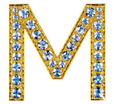 Letter M gold 3d and encrusted with diamonds m png clipart cutout transparent isolated