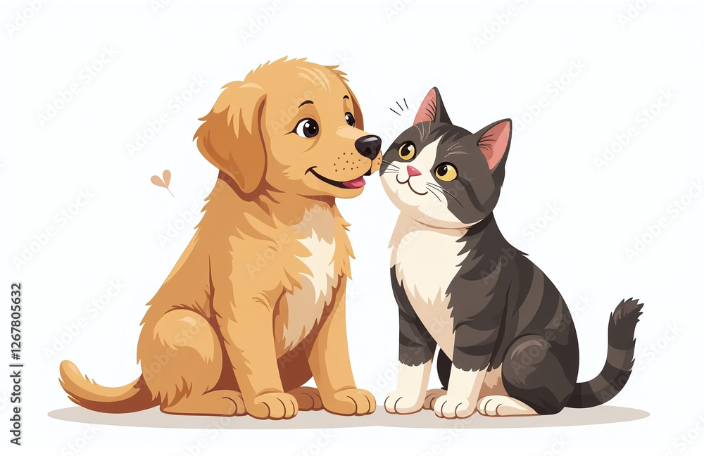 Poster a golden retriever puppy and a tabby cat are sitting together in a heartwarming display of unlikely 