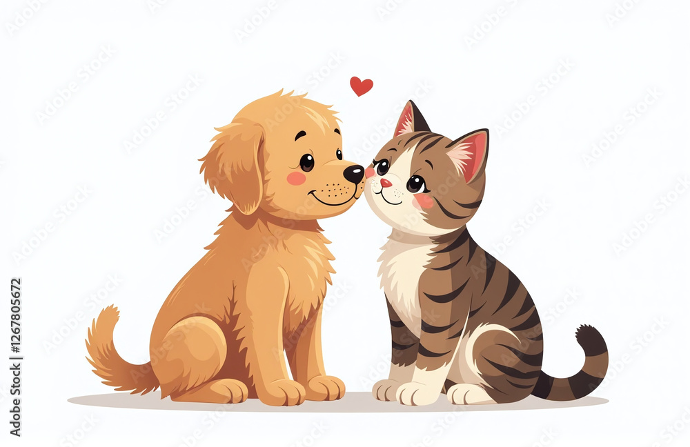 Poster a golden retriever puppy and a tabby cat are sitting together in a heartwarming display of unlikely 