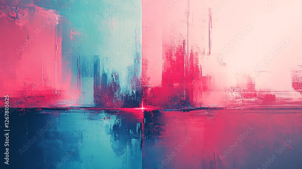 Aufkleber a vibrant abstract artwork featuring a blend of blue and pink hues, creating a sense of depth and em