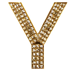 Fototapeta premium Letter Y gold 3d and encrusted with diamonds y png clipart cutout transparent isolated