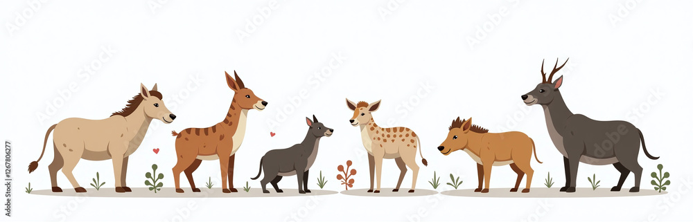 Aufkleber a group of isolated mammals on a white background with transparent edges cut out from other surround