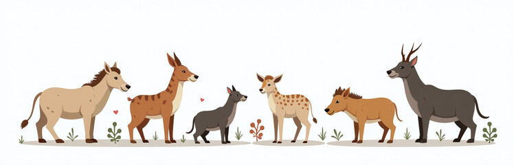 Obraz premium A Group Of Isolated Mammals On A White Background With Transparent Edges Cut Out From Other Surroundings. 00001