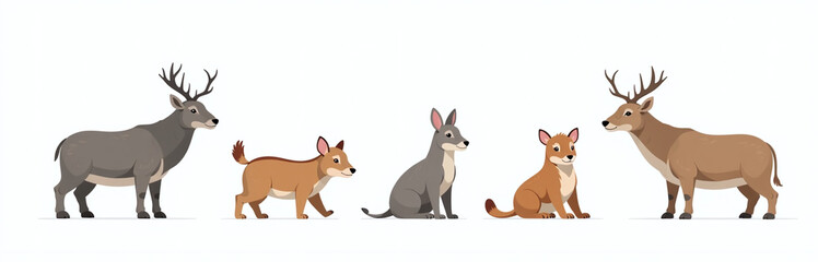 Fototapeta premium A Group Of Isolated Mammals On A White Background With Transparent Edges Cut Out From Other Surroundings. 00002