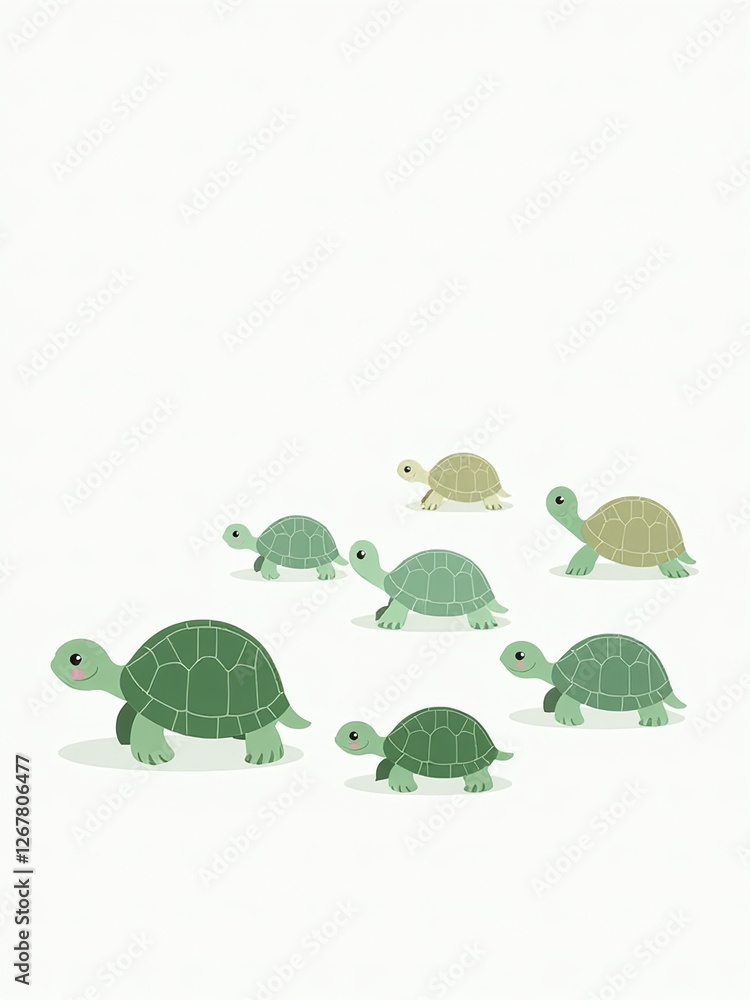 Poster A Group Of Turtles Are Isolated Against A Plain White Background With Minimal Distractions Or Additional Visual Elements Present. 00001