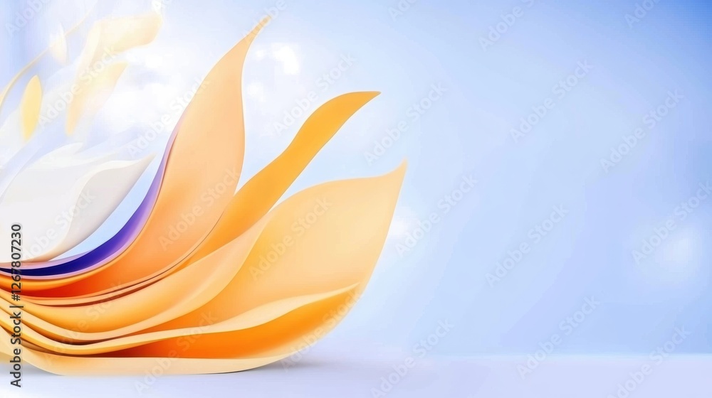 Poster abstract design with flowing shapes in warm colors against a light background.