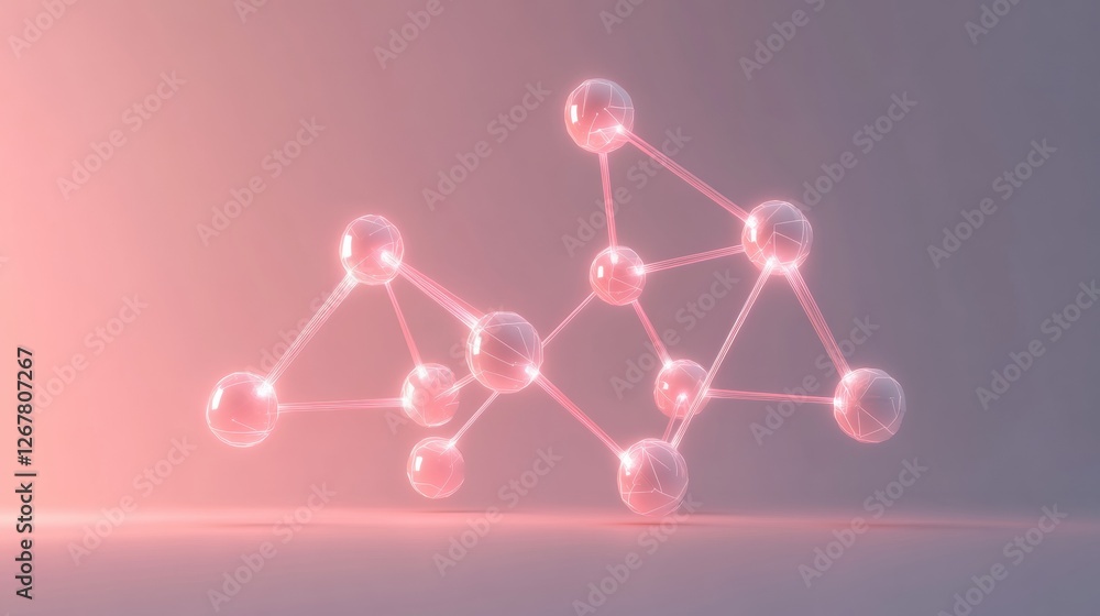 Poster Molecular structure illuminated in soft pink light against a smooth backdrop showcasing scientific elegance and creativity. Generative AI