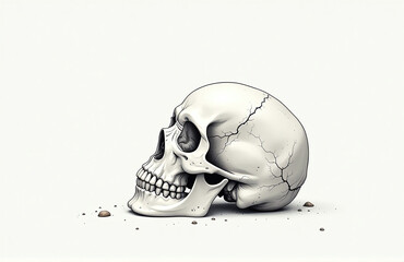 A Human Skull Rests Alone On A Pure White Surface In A Stark And Minimalist Composition. 00002