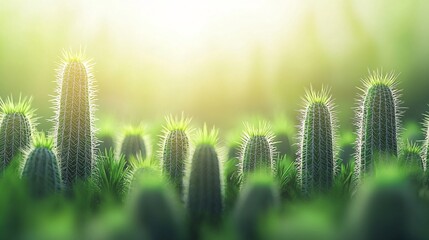 Sunlit cacti desert sunrise landscape