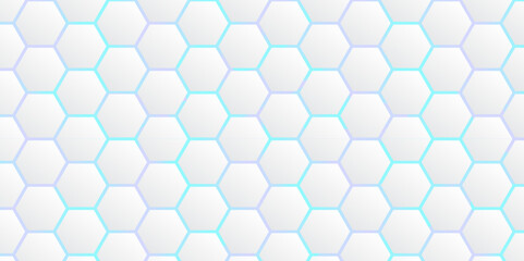 Abstract Hexagon white background. blue light and shadow. Abstract background design with white hexagon and blue light. Abstract. Hexagon. Vector.	
