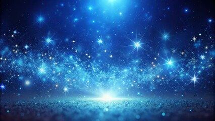 Sparkling Blue Night Sky with a Glimmering Ground, Perfect for Festive Backgrounds or Fantasy Scenes