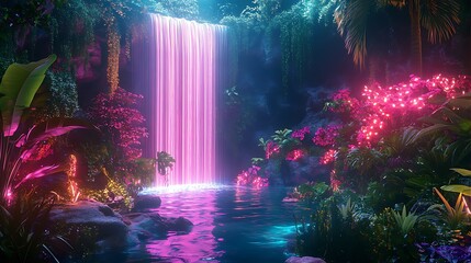 Fototapeta premium High-tech nature scene with neon-powered flora and dazzling colors high resolution wallpaper