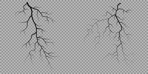 Lightning. Thunder storm realistic lightning. Bright light effects. Lightning bolt set Magic and bright light effects. Set of thunder and lightnings. Lightning energy discharge effect isolated.