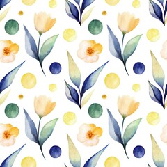Delicate watercolor floral pattern featuring soft hues and vibrant circles