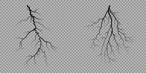 Lightning. Thunder storm realistic lightning. Bright light effects. Lightning bolt set Magic and bright light effects. Set of thunder and lightnings. Lightning energy discharge effect isolated.