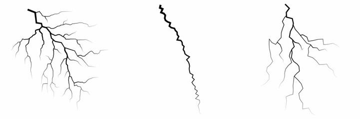 Lightning. Thunder storm realistic lightning. Bright light effects. Lightning bolt set Magic and bright light effects. Set of thunder and lightnings. Lightning energy discharge effect isolated.
