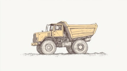 Obraz premium Sketch of a dump truck on a dirt surface. Possible use for illustration or educational material