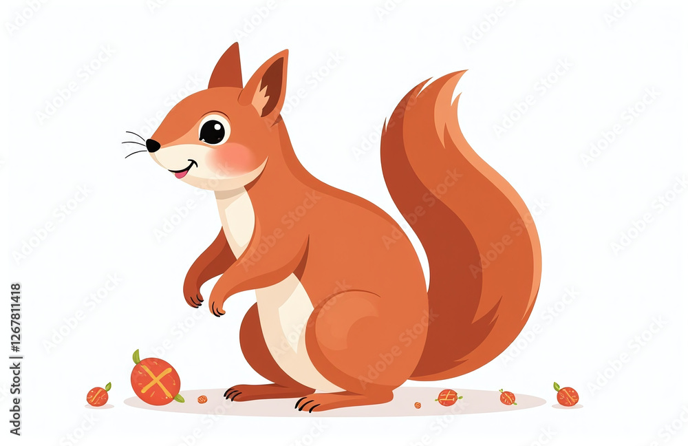Poster A Red Squirrel In Full Body Pose Is Isolated From Other Objects Against A Plain White Photographic Background. 00001