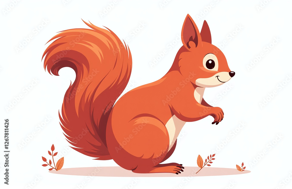 Poster A Red Squirrel In Full Body Pose Is Isolated From Other Objects Against A Plain White Photographic Background. 00002