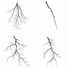 Fototapeta premium Lightning. Thunder storm realistic lightning. Bright light effects. Lightning bolt set Magic and bright light effects. Set of thunder and lightnings. Lightning energy discharge effect isolated.