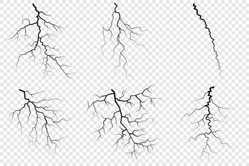 Obraz premium Lightning. Thunder storm realistic lightning. Bright light effects. Lightning bolt set Magic and bright light effects. Set of thunder and lightnings. Lightning energy discharge effect isolated.