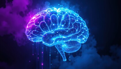 A translucent brain-like jellyfish pulsates with an ethereal light in the deep, dark ocean