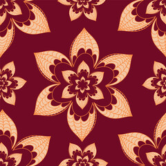 Vintage seamless floral pattern. Simple pretty flowers with leaves on beige background. Modern background for textiles, packaging, designs, fashion fabric, wallpaper.