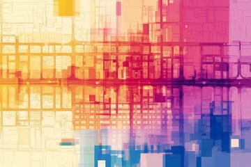 Vibrant Cityscape Heatmap - Abstract urban heat map illustration, symbolizing city planning, technology, data visualization, infrastructure, and community