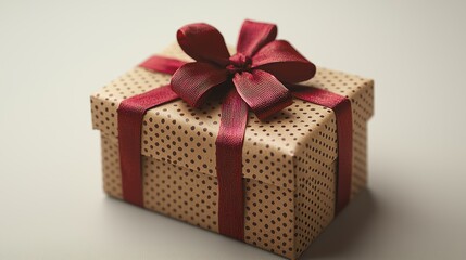 Obraz premium A beautifully wrapped gift box with a red ribbon and bow.