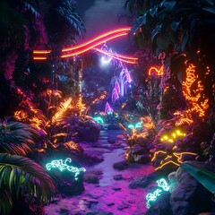 Neon-lit surreal garden showcasing glowing organic plants and electric hues high resolution wallpaper