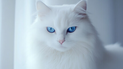 Obraz premium A white cat with blue eyes is staring at the camera