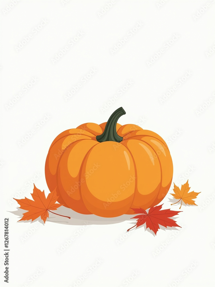 Poster a single pumpkin sits isolated against a plain white background surrounded by a few real maple leave