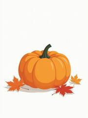 Naklejka premium A Single Pumpkin Sits Isolated Against A Plain White Background Surrounded By A Few Real Maple Leaves Of Varying Sizes And Shapes. 00001