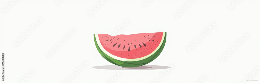 Poster A Single Slice Of Fresh Watermelon Rests Alone On A Clean White Surface, Surrounded By Empty Space. 00001