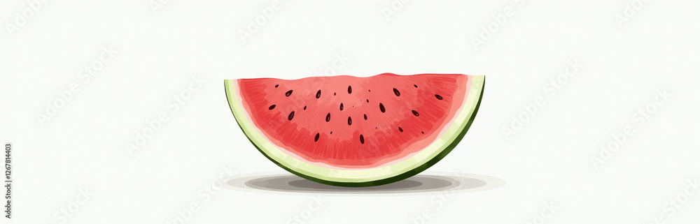 Poster A Single Slice Of Fresh Watermelon Rests Alone On A Clean White Surface, Surrounded By Empty Space. 00002