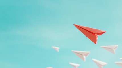 Naklejka premium Red Paper Airplane Leading the Way