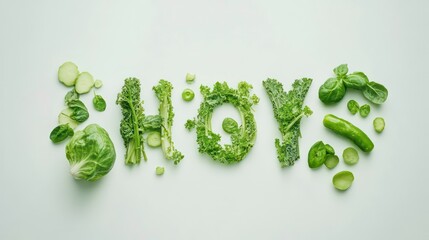 Green vegetable word art on white background