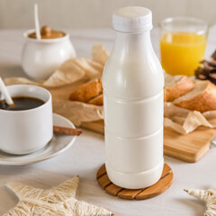plastic bottle mockup with cap on a white table